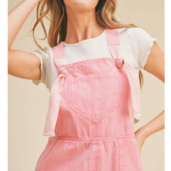 &merci En Merci Bubble Gum Pink Washed Shortalls 100% Cotton Side Zipper Size M - Picture 1 of 13